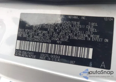 2005 Toyota Sequoia Sr5 V8 z USA, uszkodzony, nr VIN 5TDZT34A25S250489